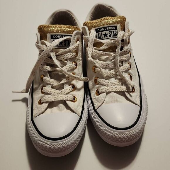 Converse Women's All Stars White and Gold Low Tops Size 8 - Picture 1 of 10